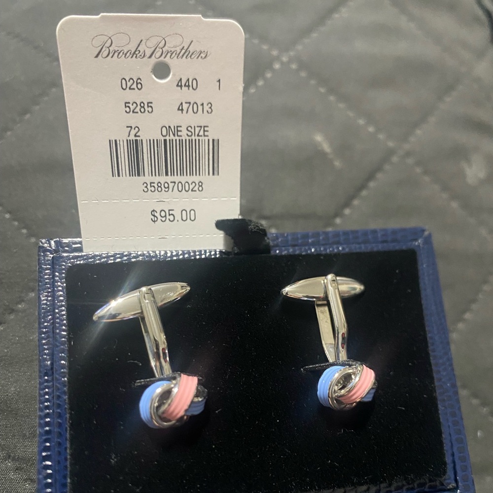 Brooks Brothers Silver Cufflinks with Pink and Blue Accents